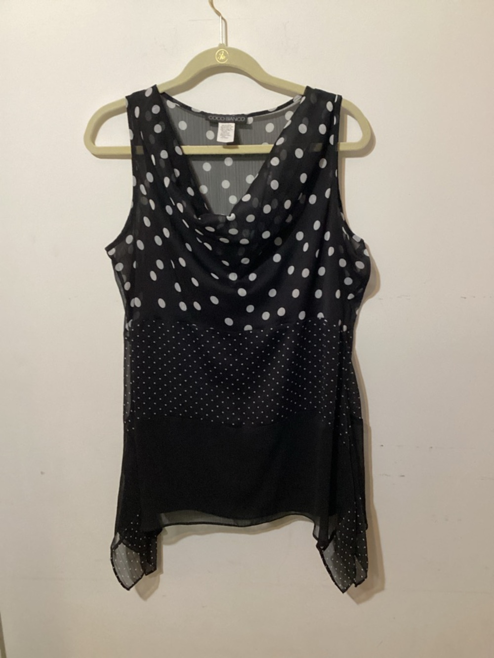 Retro Y2K Coco Bianco 2pc Polka Dot Tunic and Cami Set Large Sheer Sharkbite Hem